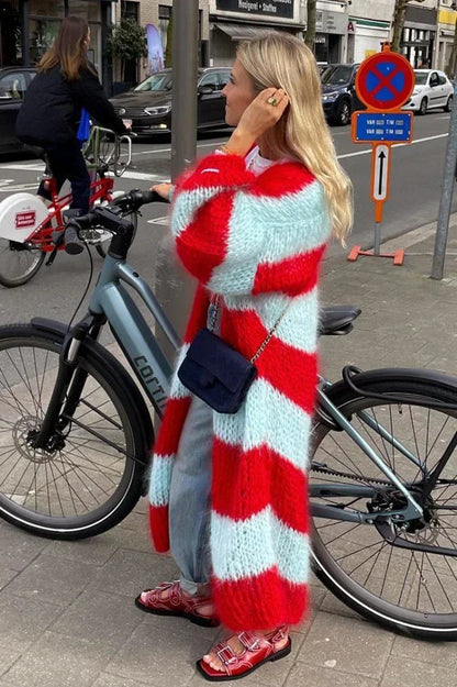 Cozy striped oversized knit cardigan 