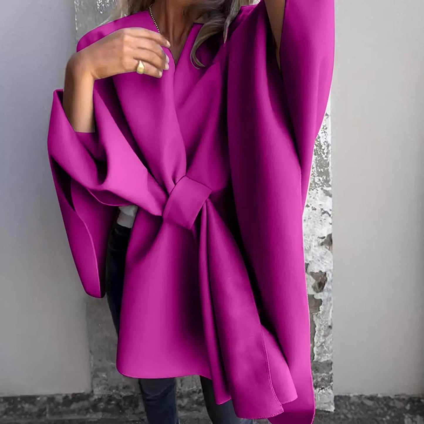 Cozy knitted long cardigan with batwing sleeves 