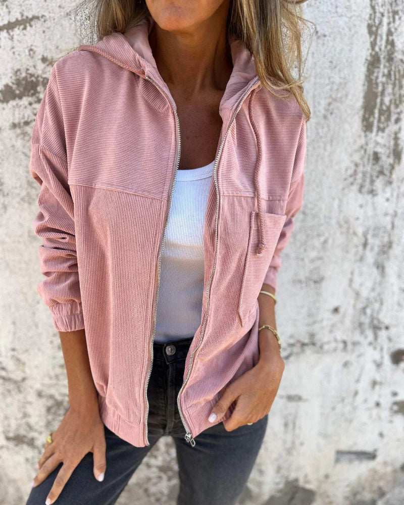 Casual lightweight corduroy jacket with hood for women 