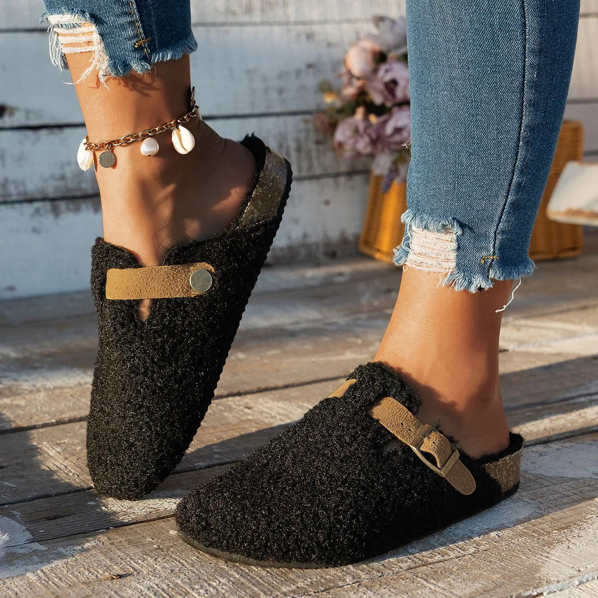 Cozy luxury lambskin slippers for winter comfort