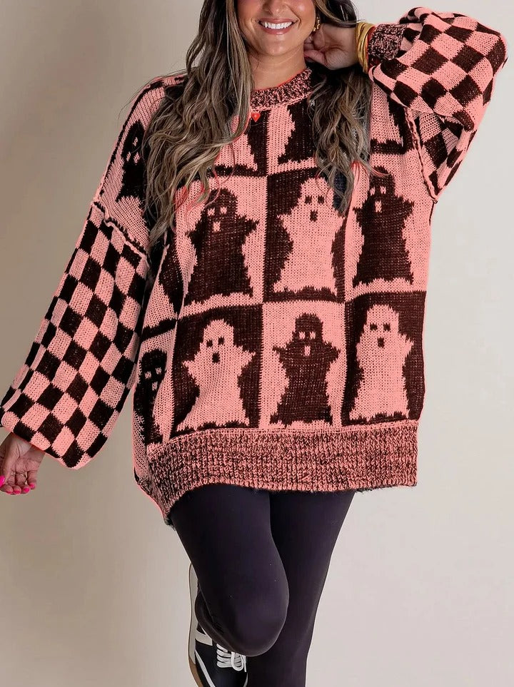 Halloween Checkered Knit Sweater