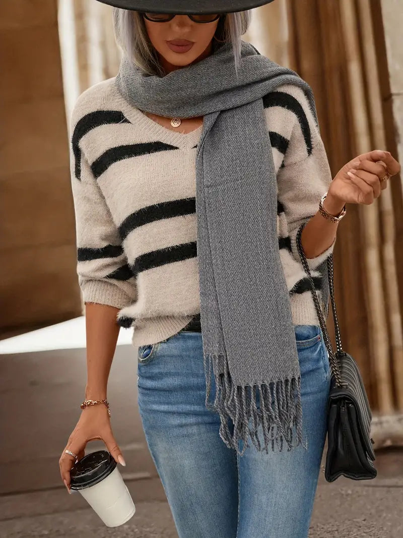 Stylish striped knit sweater for women 