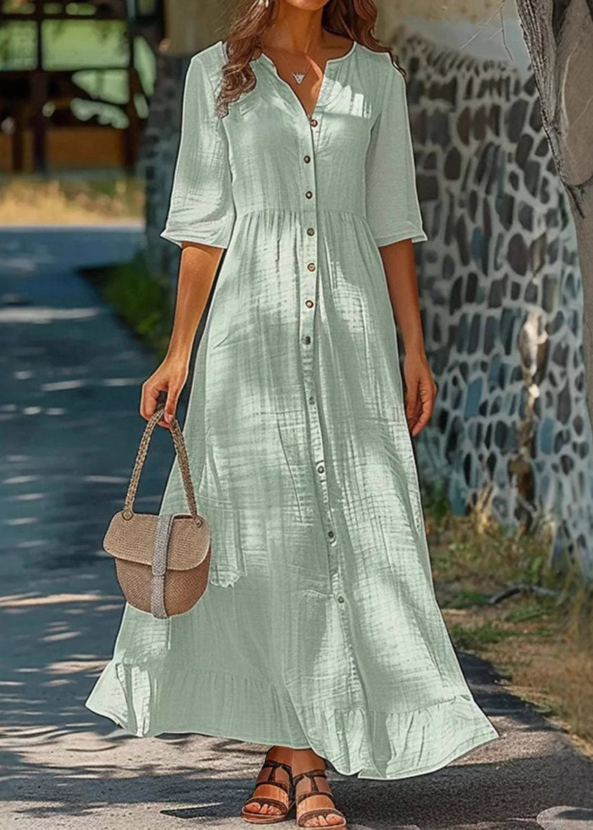 Solid cotton short-sleeved polo shirt dress with buttons 