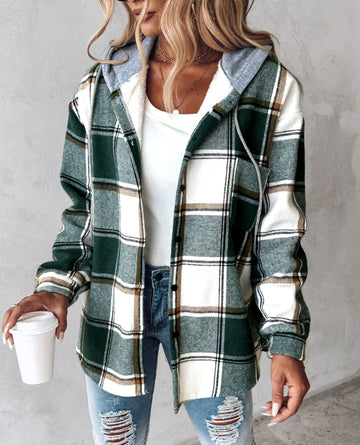 Cozy checked hoodie with drawstring for women 
