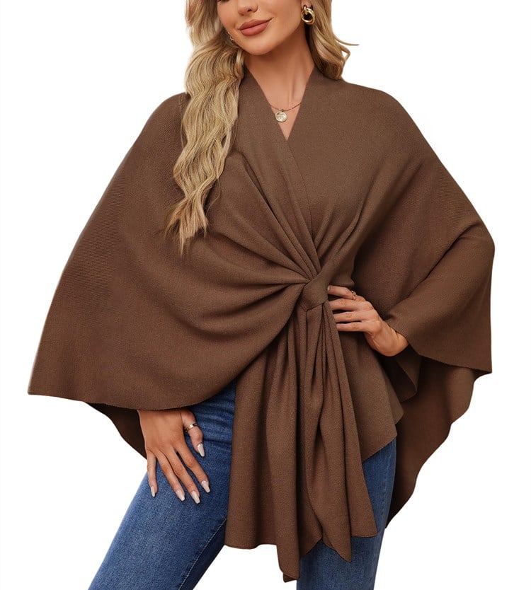 Soft, elegant shawl poncho for cozy-chic layering. 