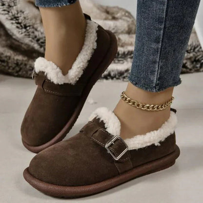 Comfortable fleece-lined slip-on ballerina flats with buckle straps 
