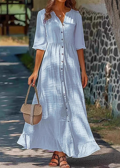 Solid cotton short-sleeved polo shirt dress with buttons 