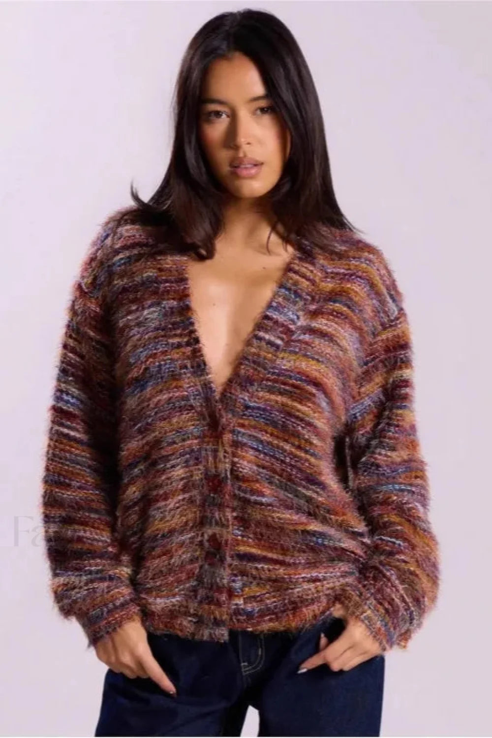 Cozy vintage striped V-neck cardigan 