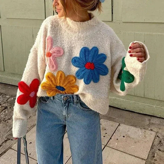 Elegant floral knit sweater for a cozy seasonal style 