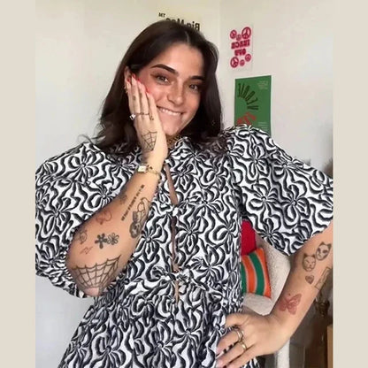 Blouse with leopard print, puff sleeves and bow detail 