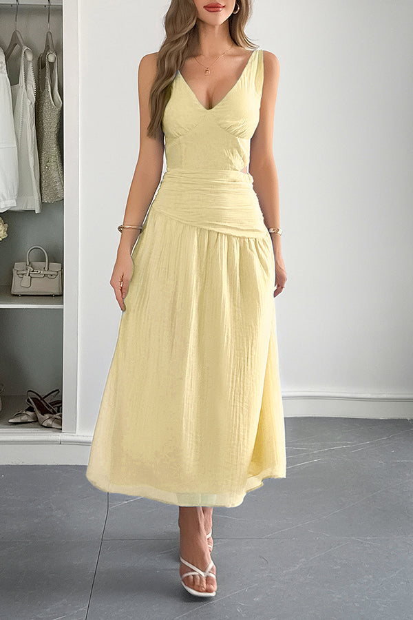 Sleeveless women's maxi dress with V-neck and hollow waist design 