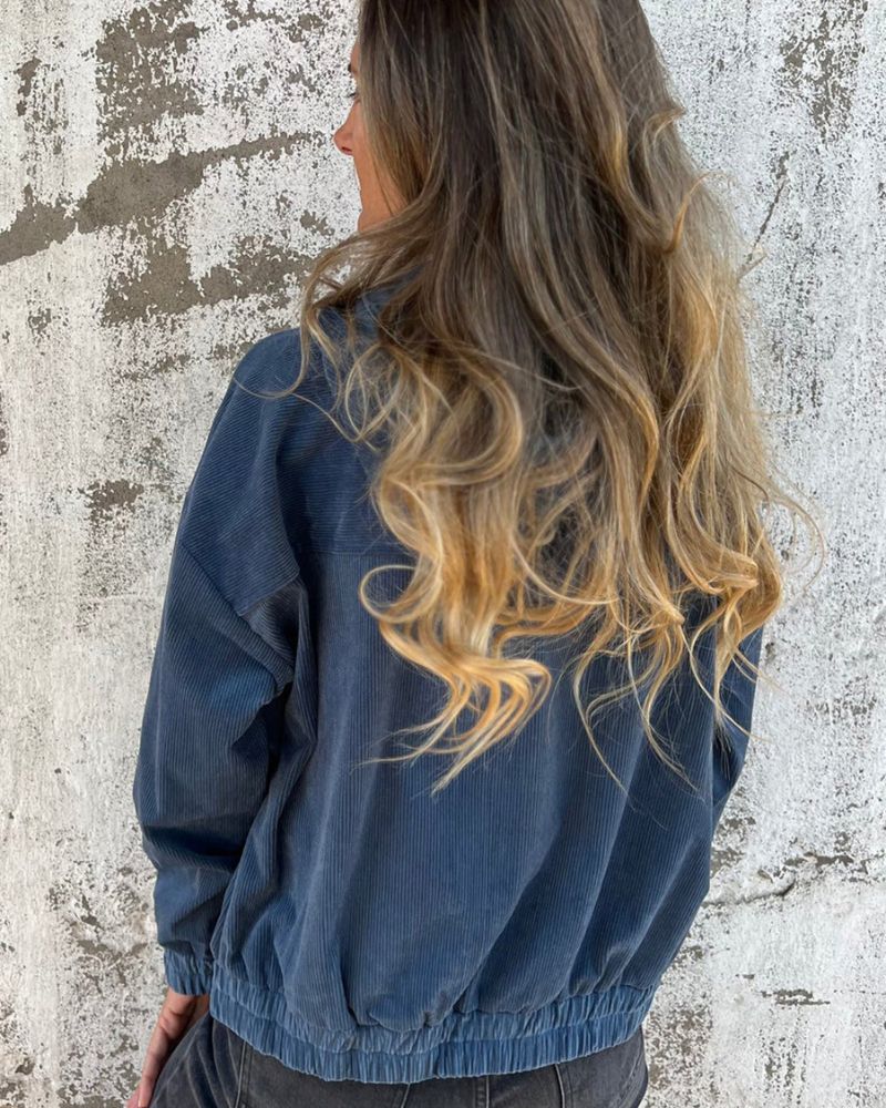 Casual lightweight corduroy jacket with hood for women 