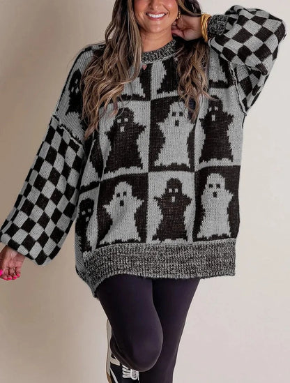 Halloween Checkered Knit Sweater