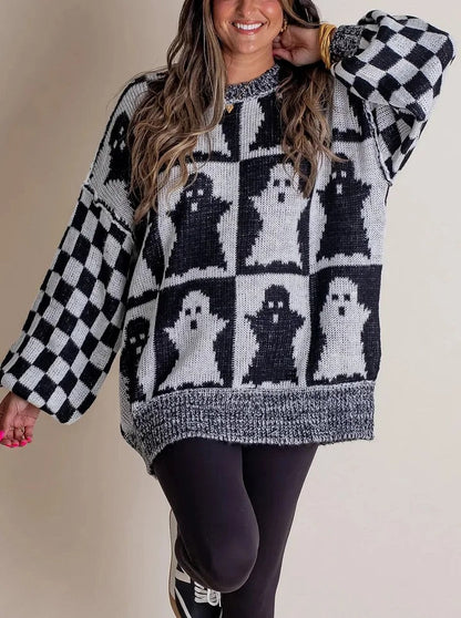 Halloween Checkered Knit Sweater