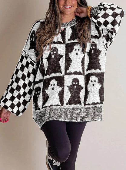 Halloween Checkered Knit Sweater