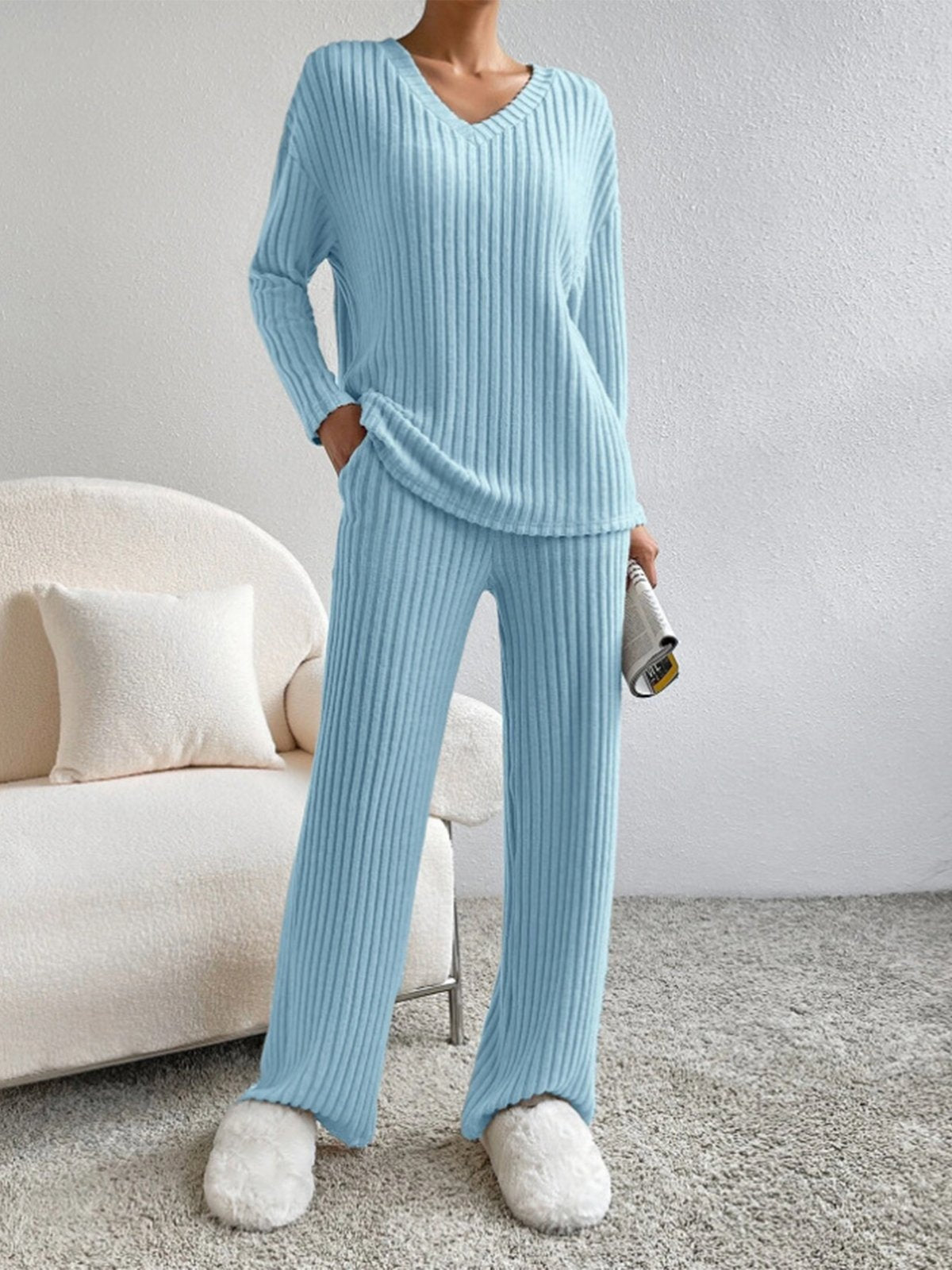 Fatima™ - V-neck ribbed design comfortable 2-piece lounge set