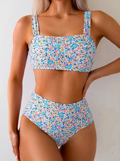 Anika | Floral Print High-Waisted Two-Piece Swimwear