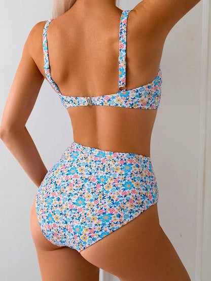 Anika | Floral Print High-Waisted Two-Piece Swimwear