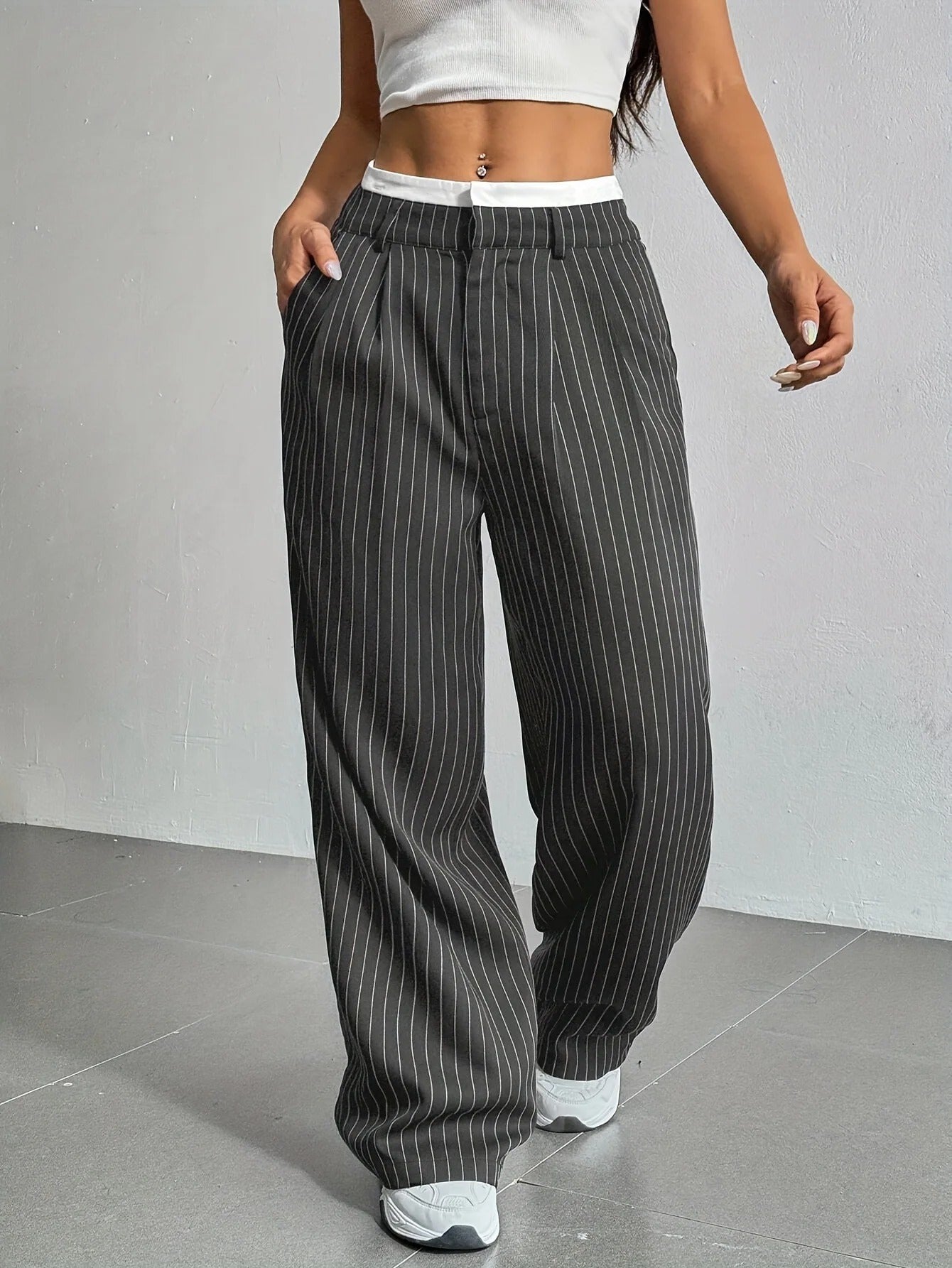 Bella | Striped high-waisted wide-leg pants