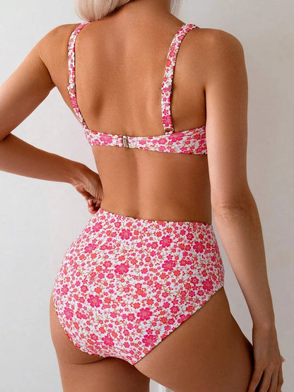 Anika | Floral Print High-Waisted Two-Piece Swimwear