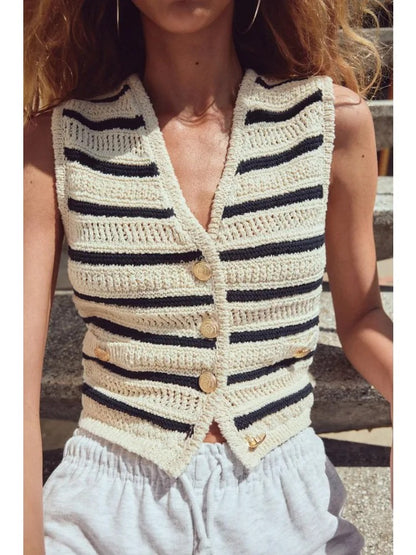 Elena | Striped Gebreid Vest