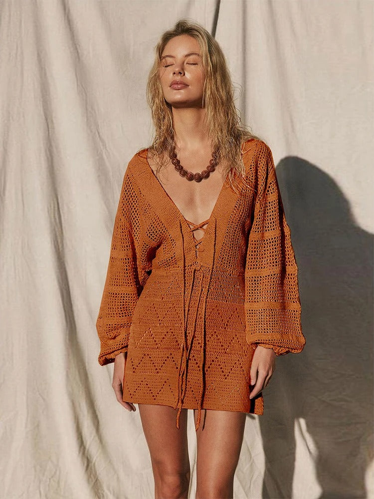 Anika | Knit mesh beach mini dress