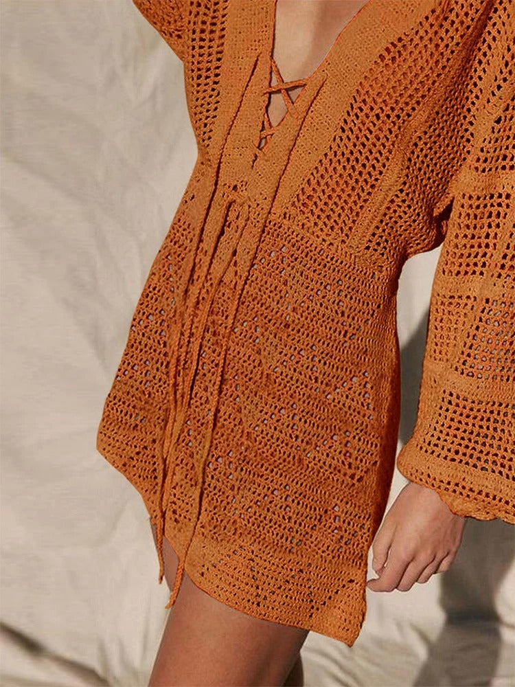 Anika | Knit mesh beach mini dress