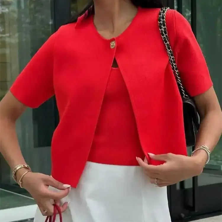 Elena | Elegant Gebreid Korte Mouwen Cardigan