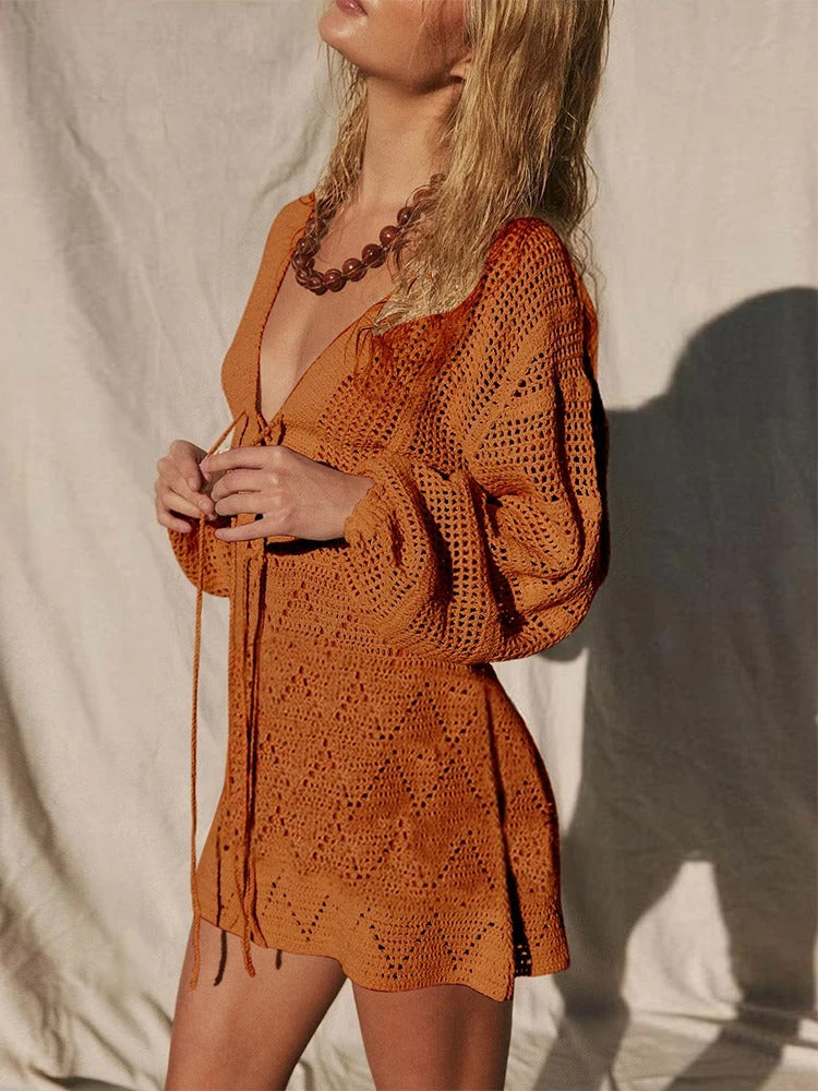 Anika | Knit mesh beach mini dress