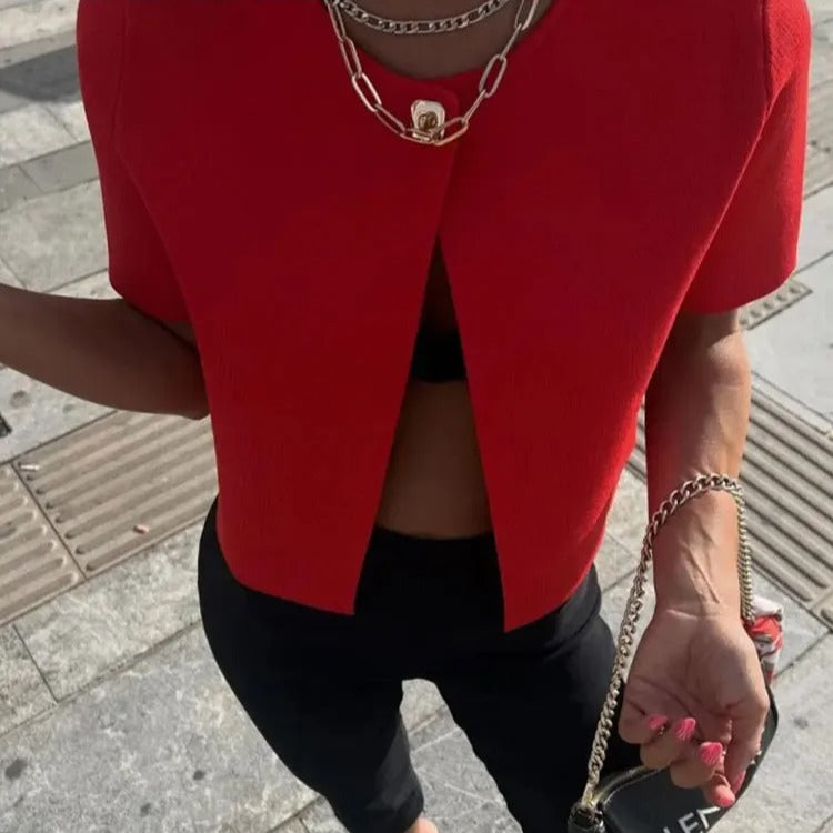 Elena | Elegant Gebreid Korte Mouwen Cardigan