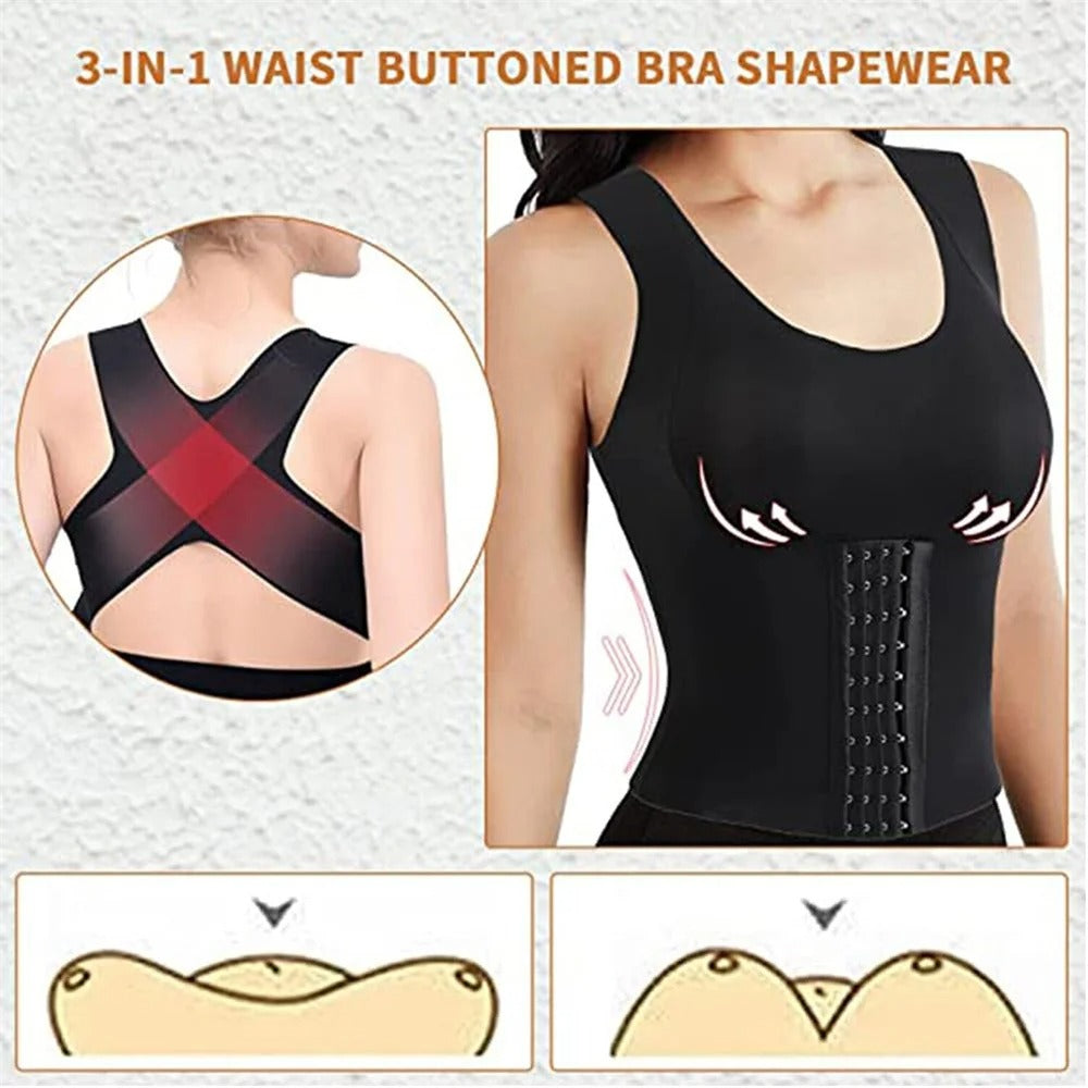 Nova™ - 3-in-1 Top with waist buttons – Bra-top, Houdingscorrector and Afslankende Ondersteuning in Eén