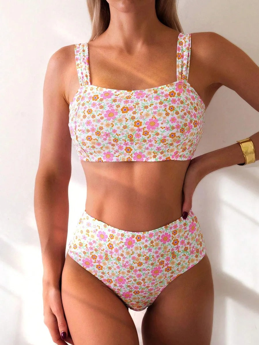 Anika | Floral Print High-Waisted Two-Piece Swimwear