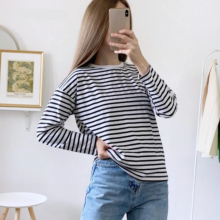 Elena | Striped Lange Mouwen T-shirt van Katoen