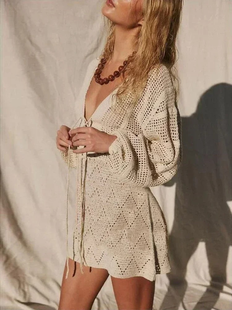 Anika | Knit mesh beach mini dress