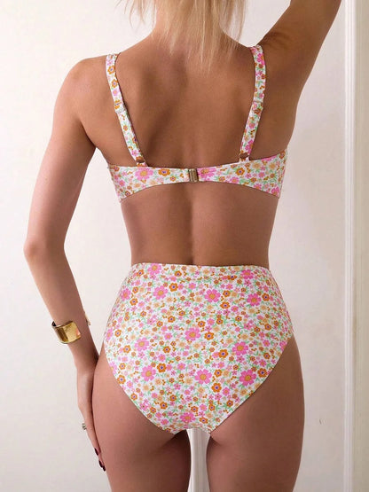 Anika | Floral Print High-Waisted Two-Piece Swimwear