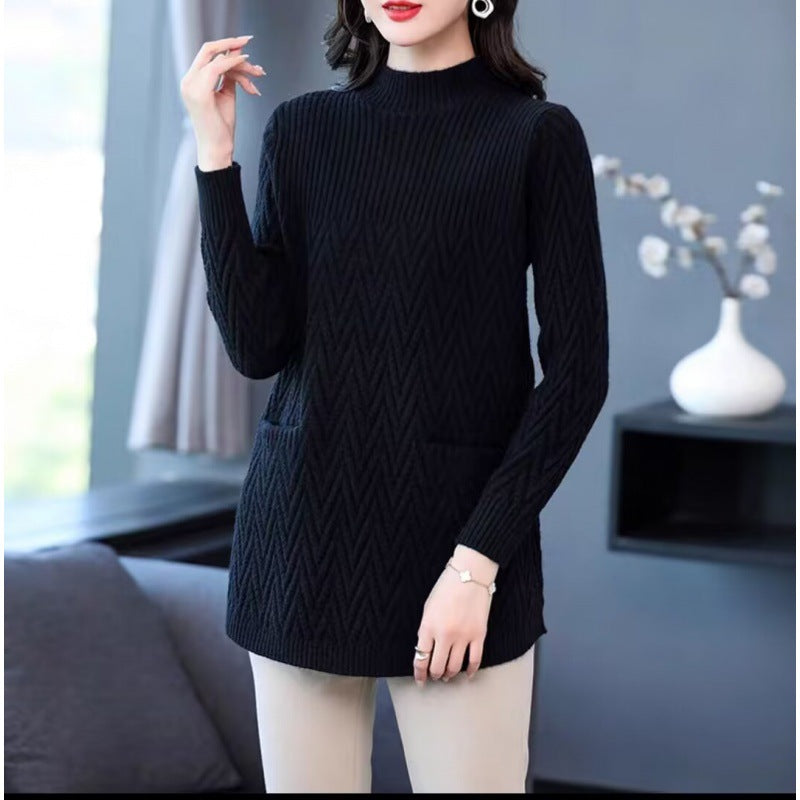 Xia™ - Women's mid-length half-roll turtleneck sweater