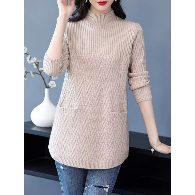 Xia™ - Women's mid-length half-roll turtleneck sweater