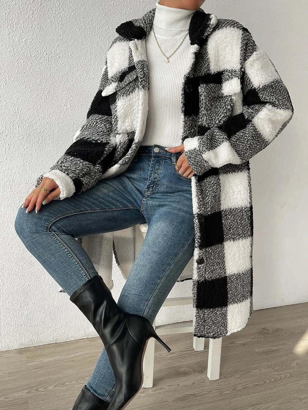 Mina™ | Checked Long Cardigan