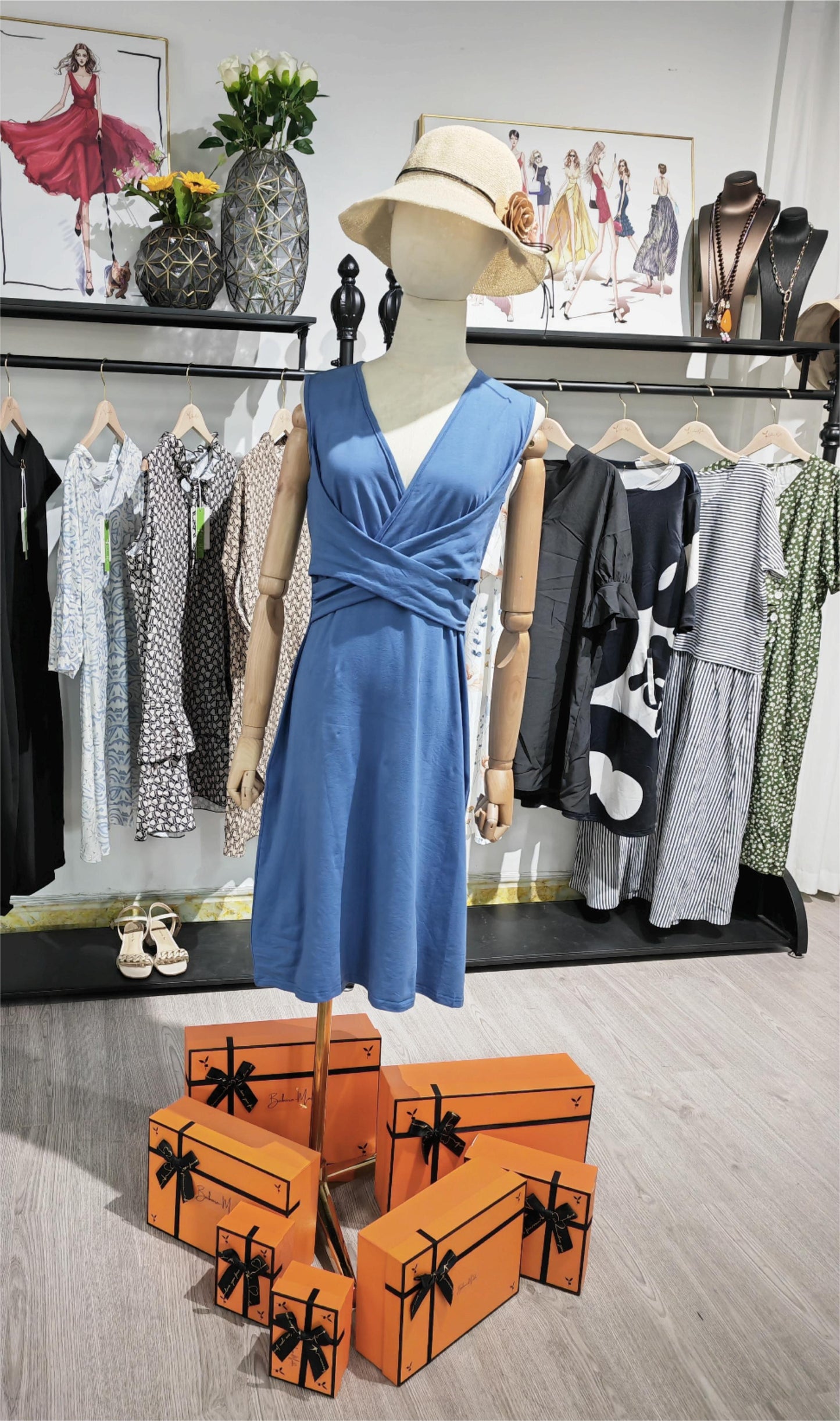 Minoli™ - Elegant midi sheath dress with lace-up wrap crisscross