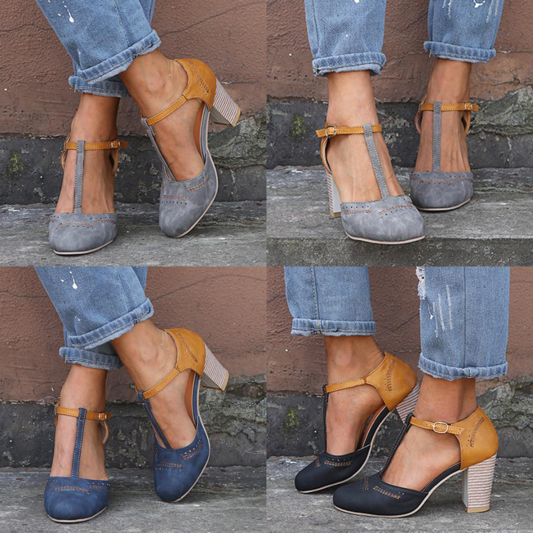 Cora - High-heeled shoes with round toe and pointed strap