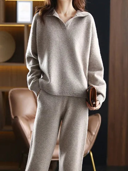 Corene™ - 2 Piece Set Ladies Oversized Tracksuit Polo Collar Sweater and Pants