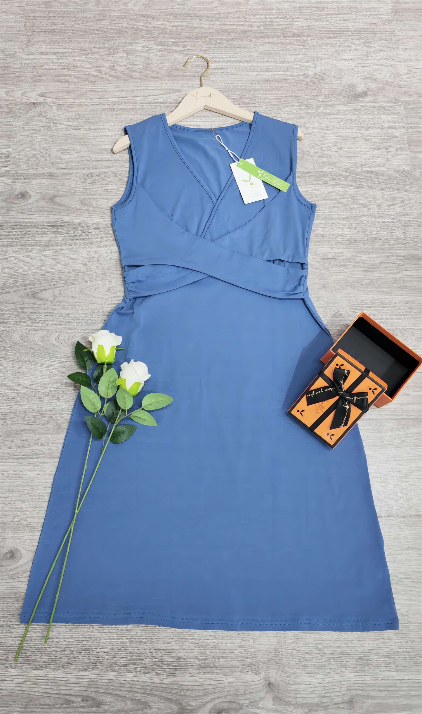 Minoli™ - Elegant midi sheath dress with lace-up wrap crisscross