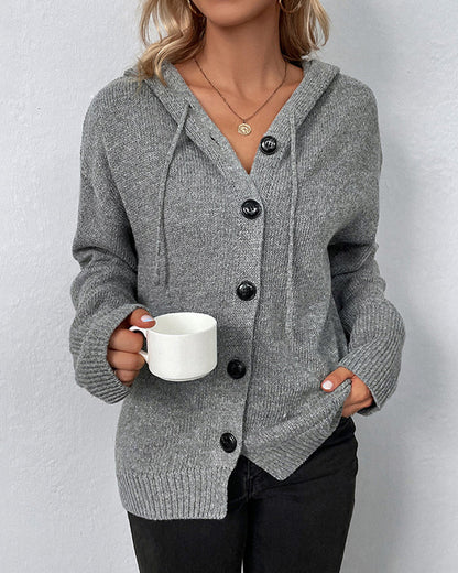 Corina™ | Plain hooded cardigan with laces