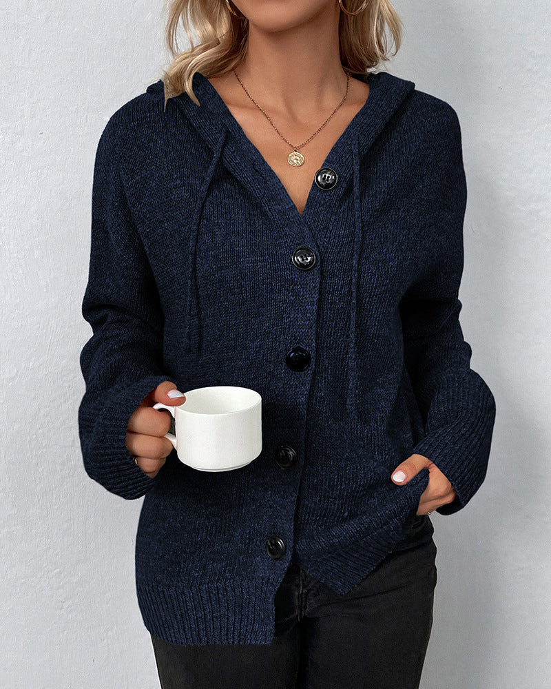 Corina™ | Plain hooded cardigan with laces