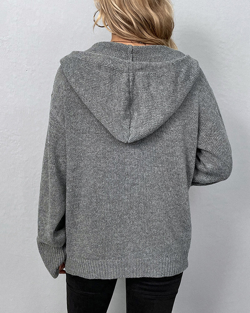 Corina™ | Plain hooded cardigan with laces