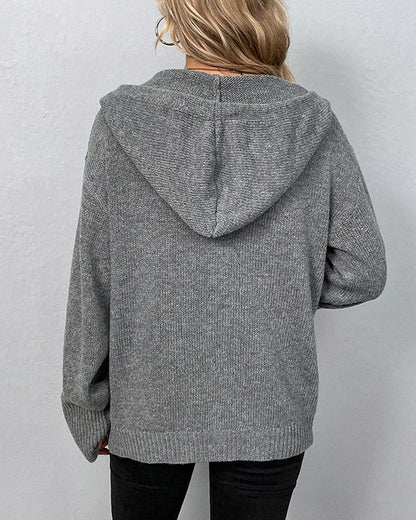 Corina™ | Plain hooded cardigan with laces
