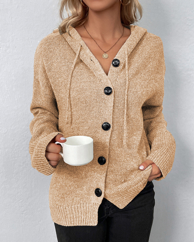 Corina™ | Plain hooded cardigan with laces