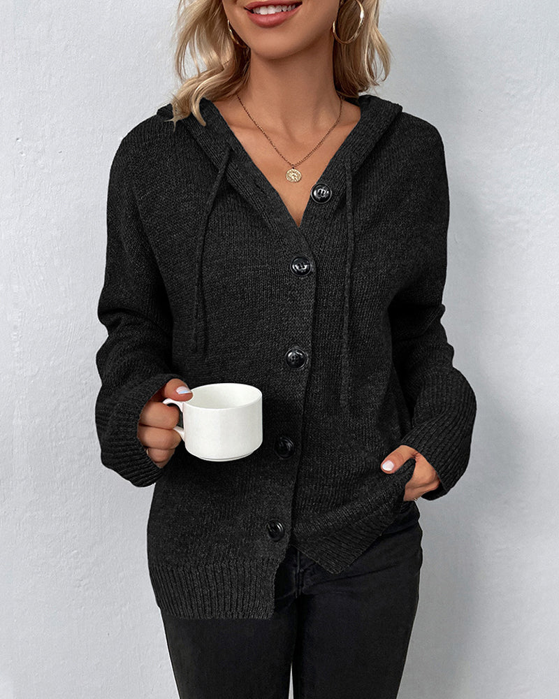 Corina™ | Plain hooded cardigan with laces