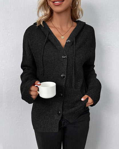 Corina™ | Plain hooded cardigan with laces
