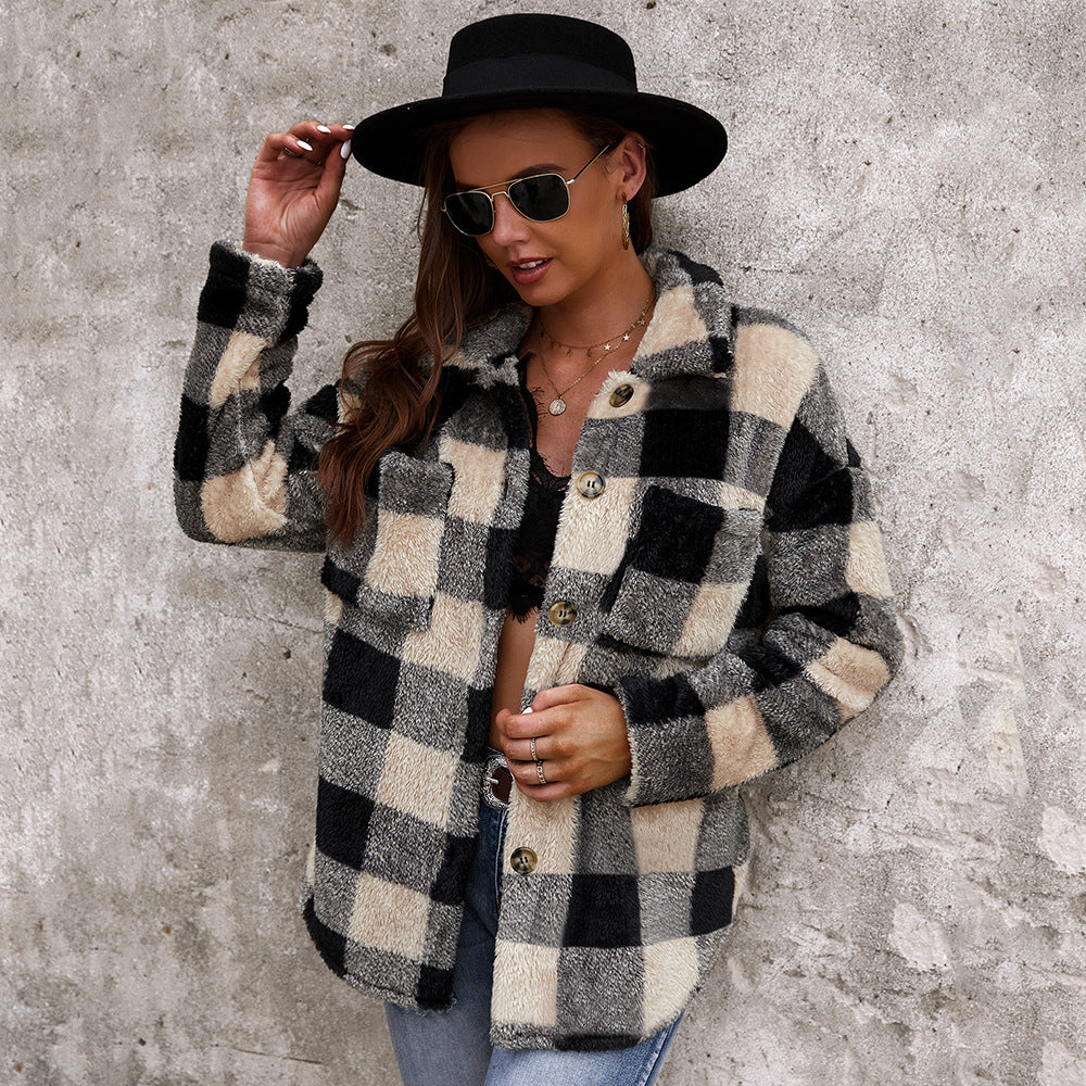 Furly™ - Bold Checked Sweater with Plush Fur Coat